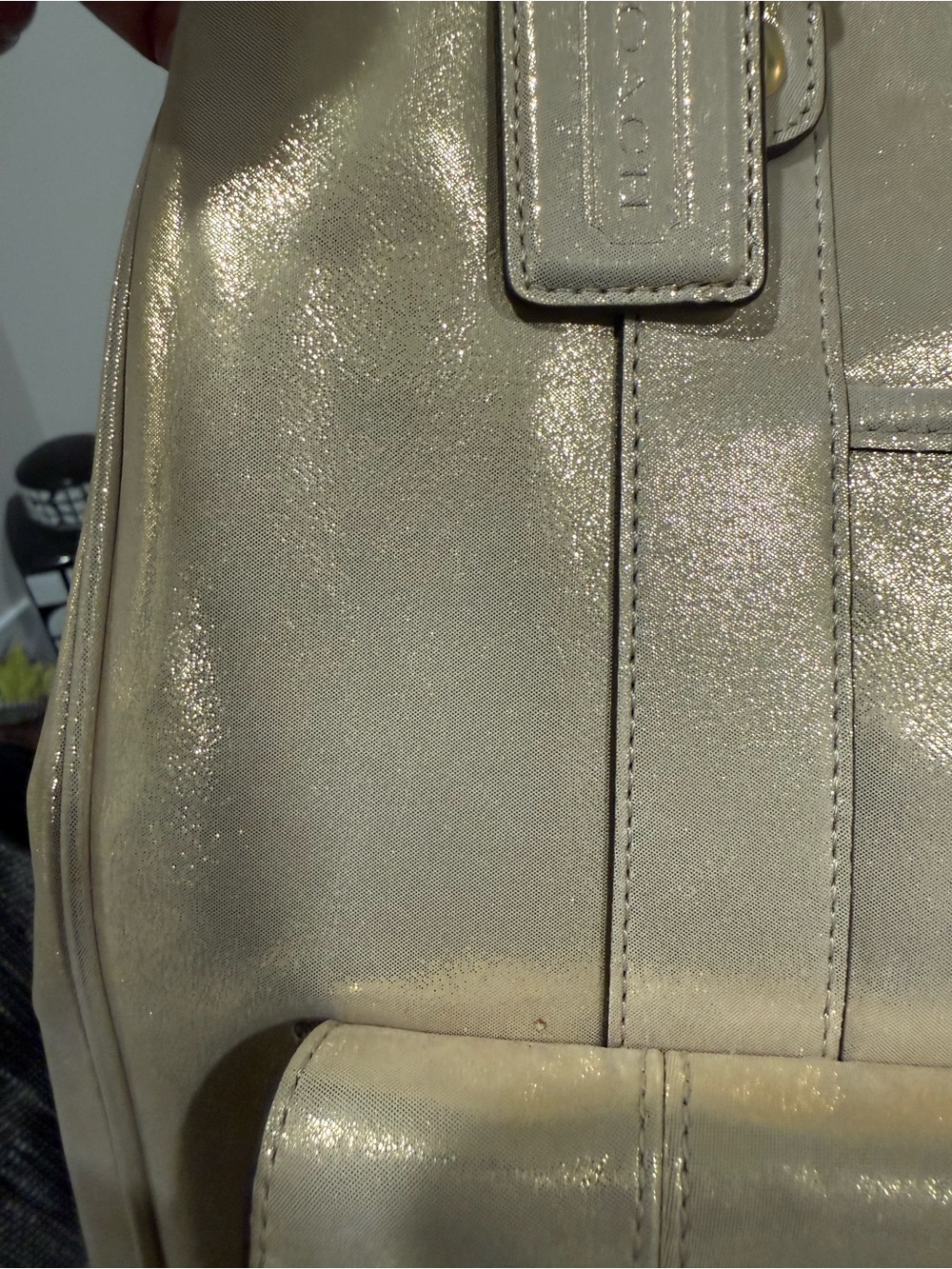 Coach Shimmery Champagne Leather Shoulder Bag with Gold Chain Straps - Picture 11 of 11